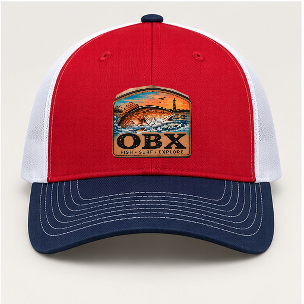 OBX Large Patch #1 on Red / White / Navy hat