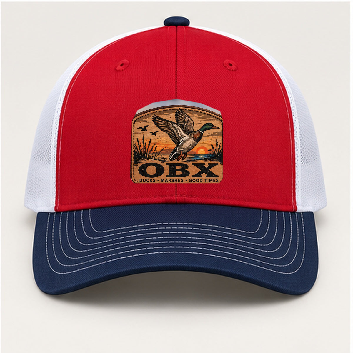 OBX Large Patch #3 on Red / White / Navy hat