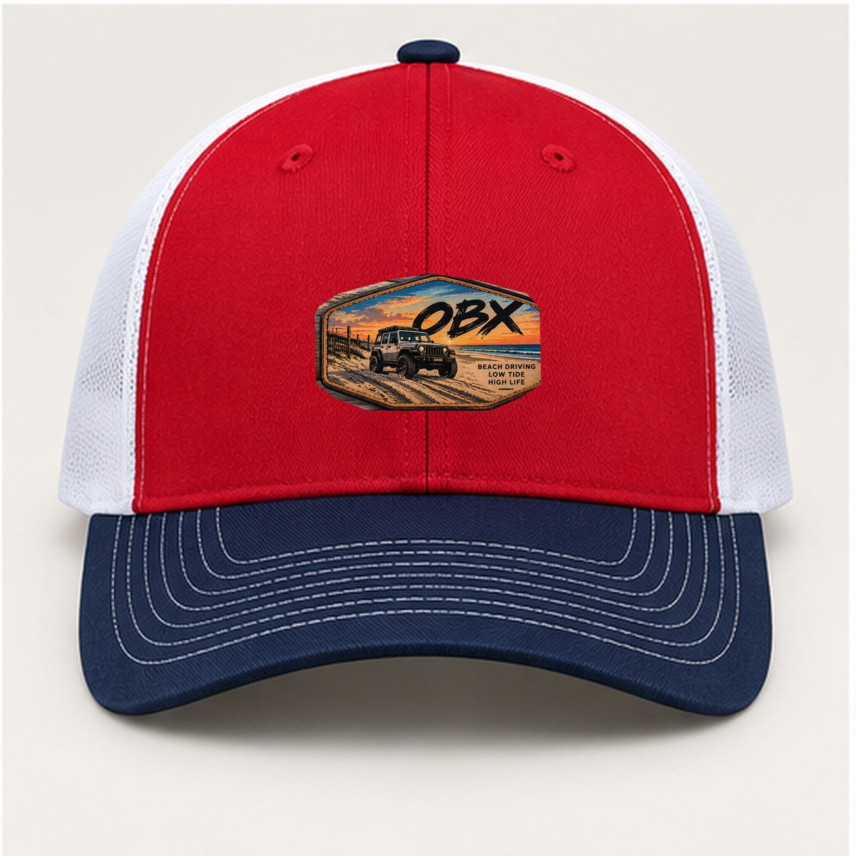 OBX Large Patch #4 on Red / White / Navy hat