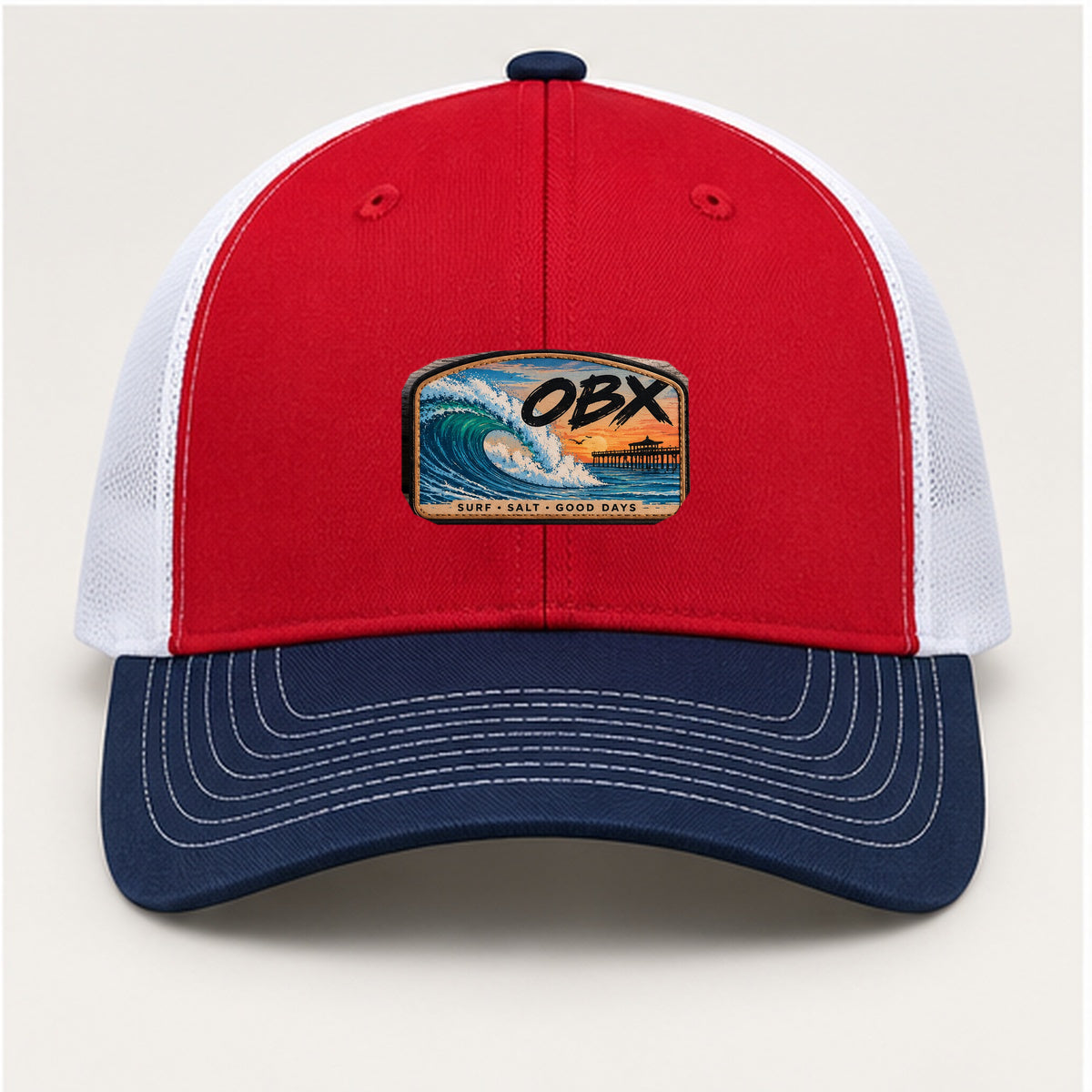 OBX Large Patch #5 on Red / White / Navy hat