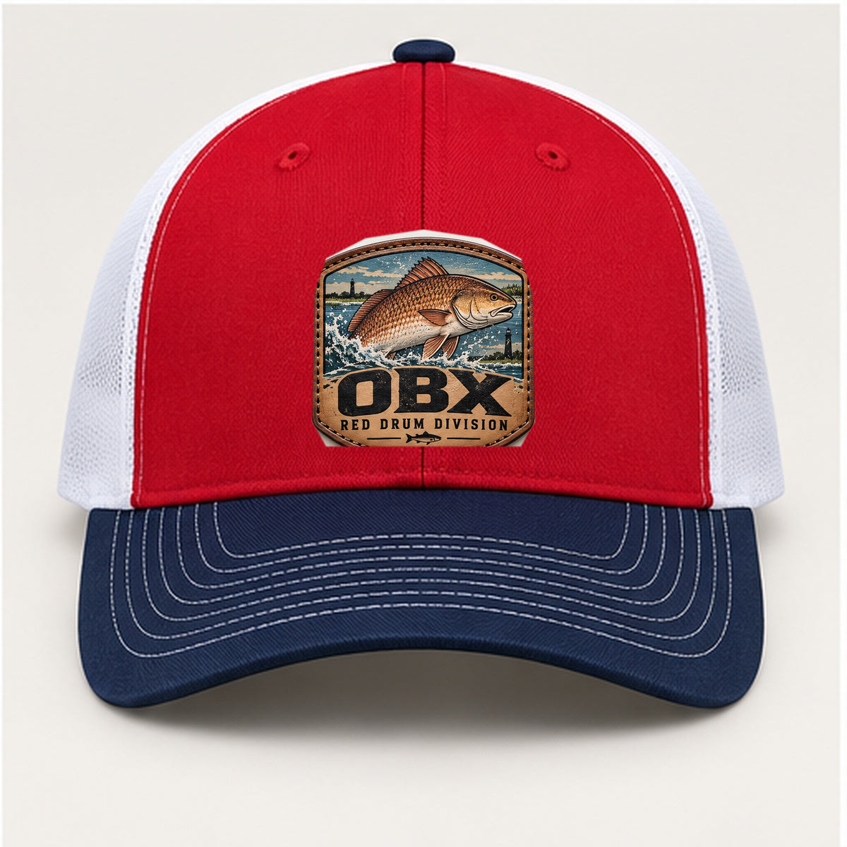OBX Large Patch #6 on Red / White / Navy hat