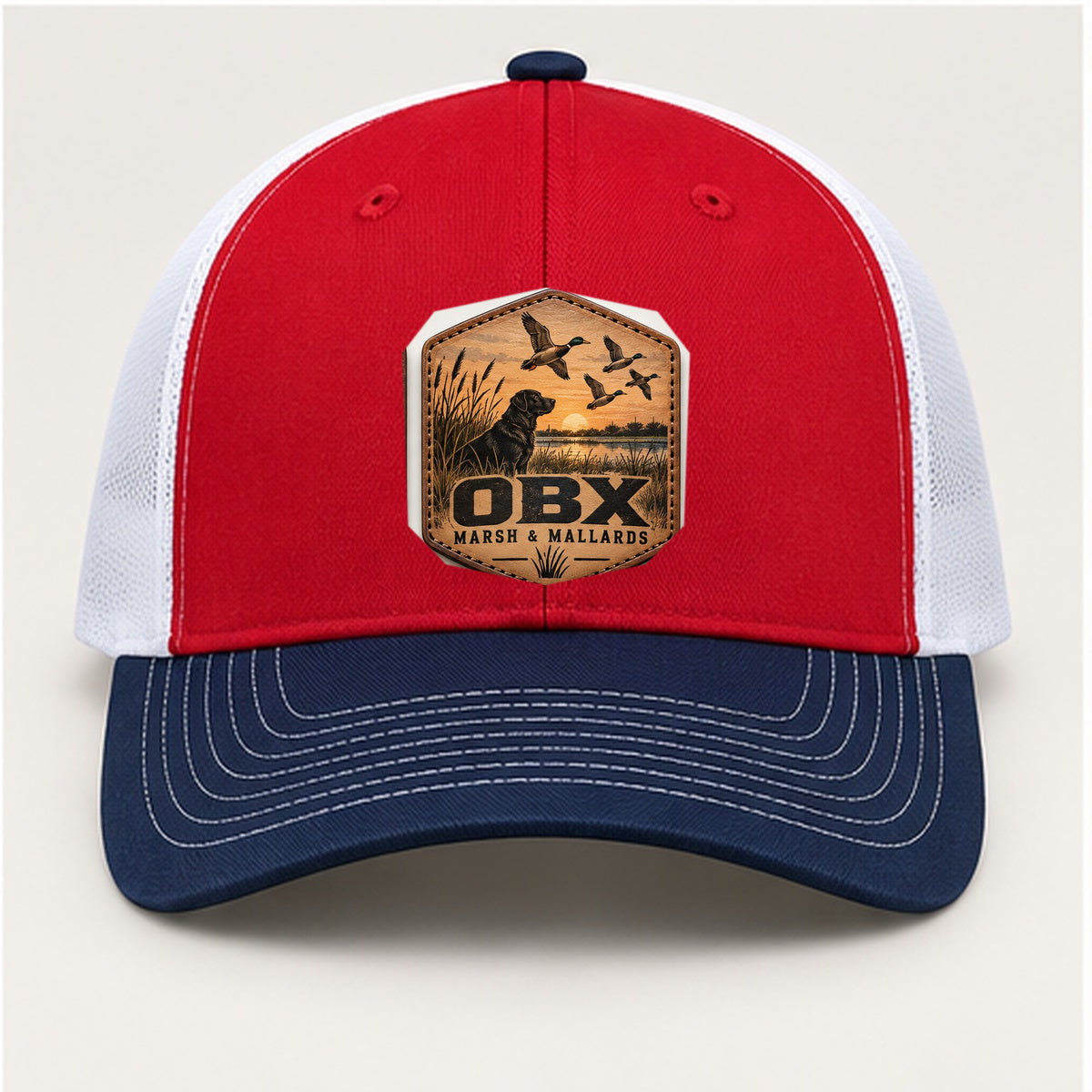 OBX Large Patch #7 on Red / White / Navy hat