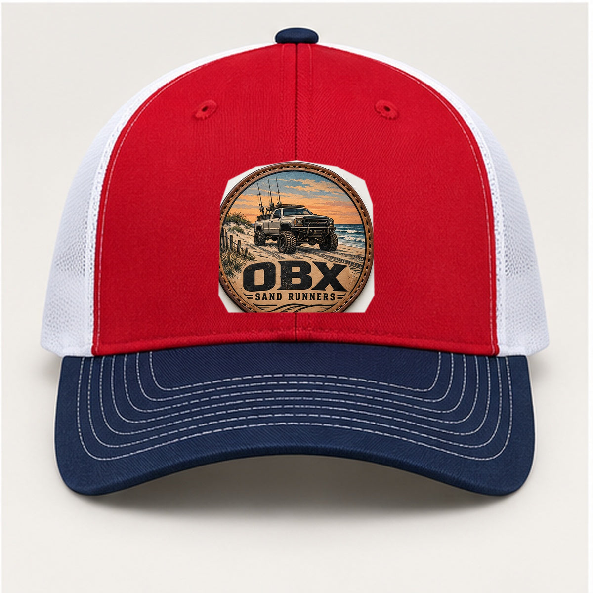 OBX Large Patch #8 on Red / White / Navy hat