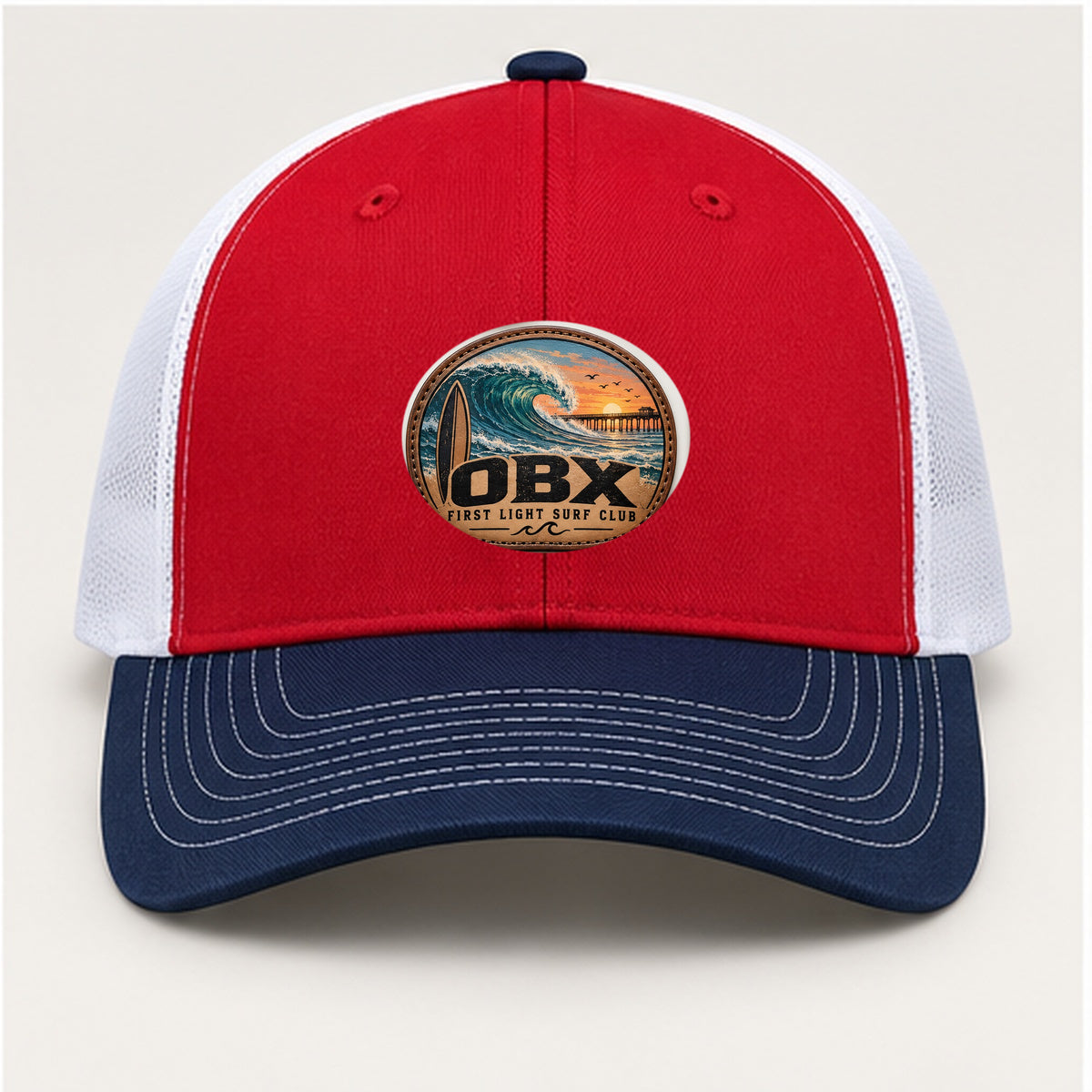 OBX Large Patch #9 on Red / White / Navy hat
