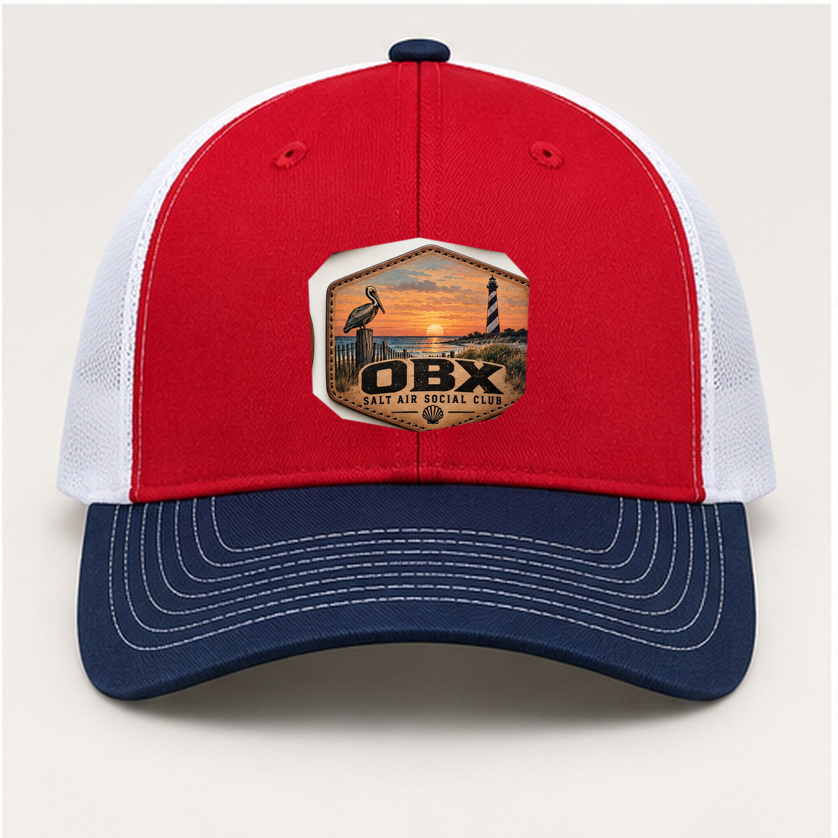 OBX Large Patch #10 on Red / White / Navy hat