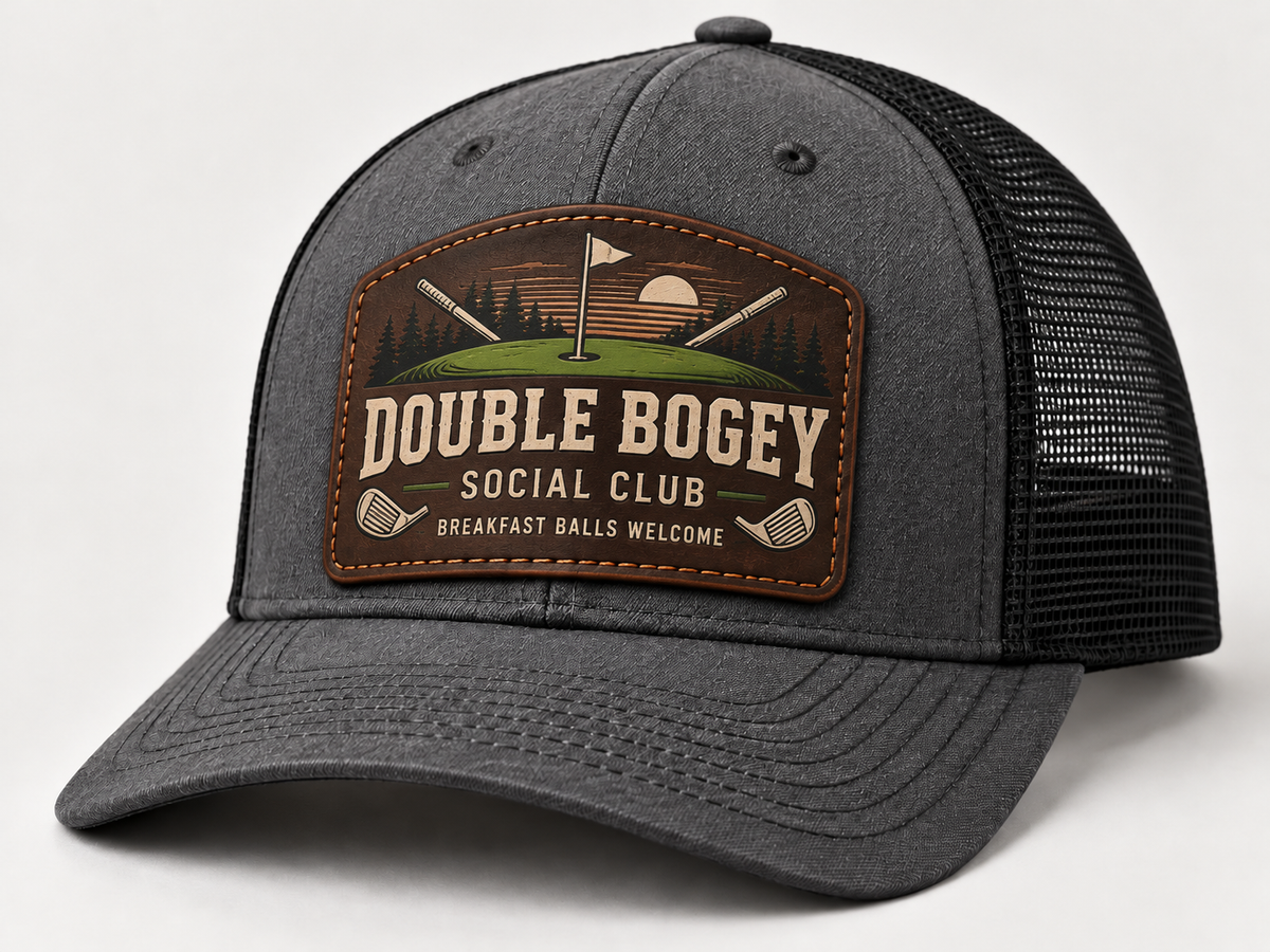 Double Bogey Social Club leather patch trucker hat