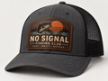 No Signal Fishing Club leather patch trucker hat