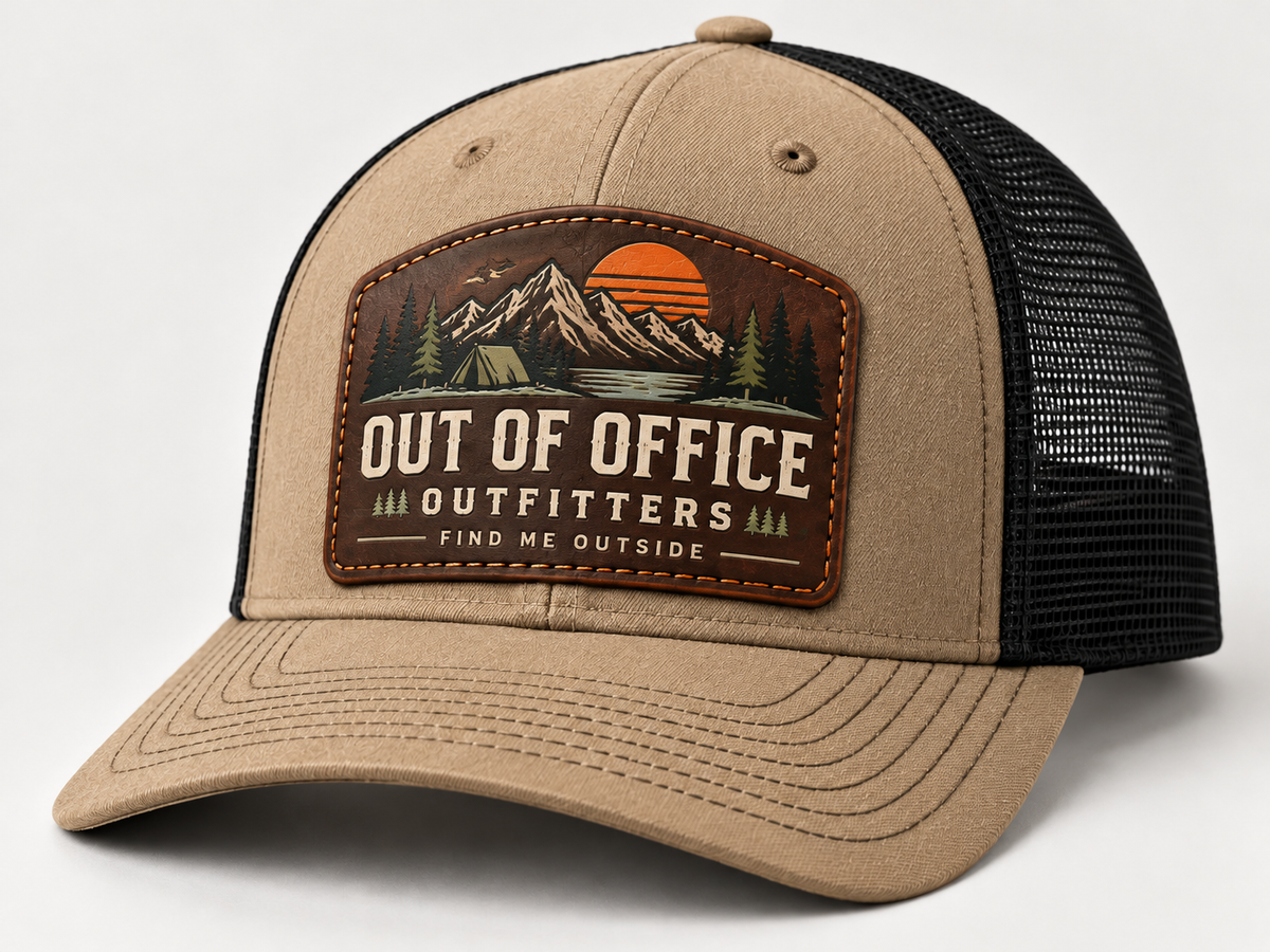 Out of Office Outfitters leather patch trucker hat