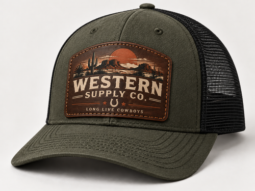 Western Supply Co leather patch trucker hat